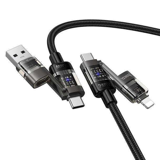 Kabel 4w1 USB A/C do USB C/Lightning Hoco 240W 1,2 m U151 czarny