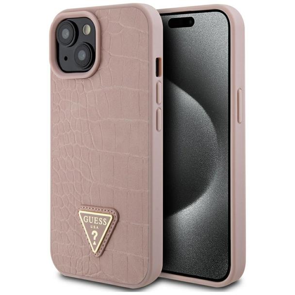 GUESS futerał do IPHONE 13 / 14 / 15 GUHCP15SPCRTHCP (Croco Triangle Metal Logo) różowy