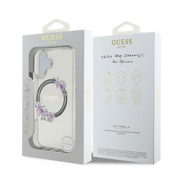 GUESS futerał do IPHONE 16 kompatybilny z MagSafe GUHMP16SHFWFCK (IML Flowers Wreath) czarny
