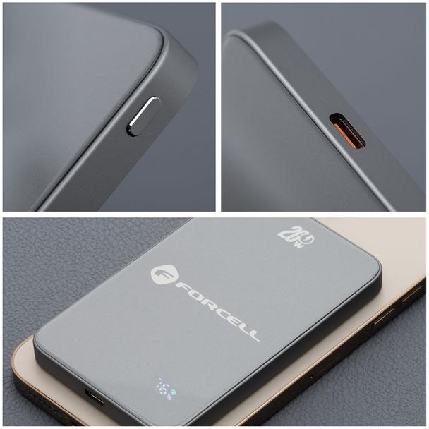 Powerbank zgodny z MagSafe Forcell F-Energy SuperSlim F5K8 QC4.0 PD3.0 15W 5000 mAh szary 0INT