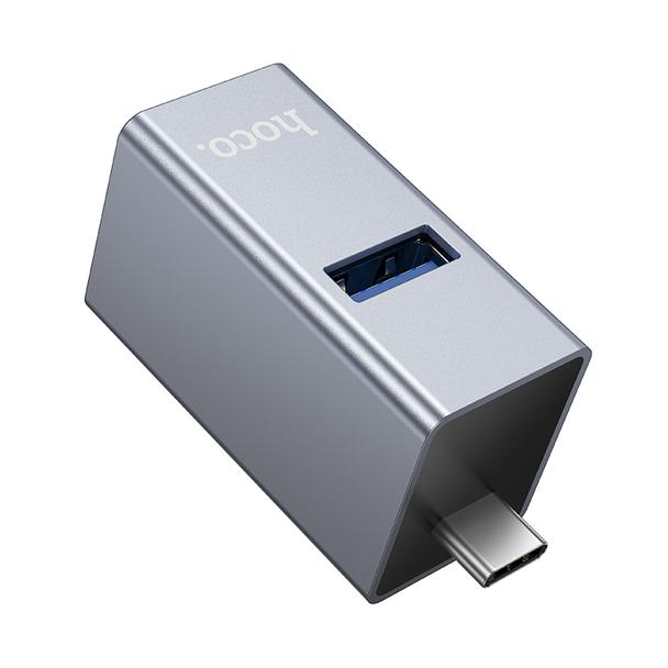 Adapter 3w1 (USB 2.0 x 2+USB 3.0) USB-C Hoco HB54A szary