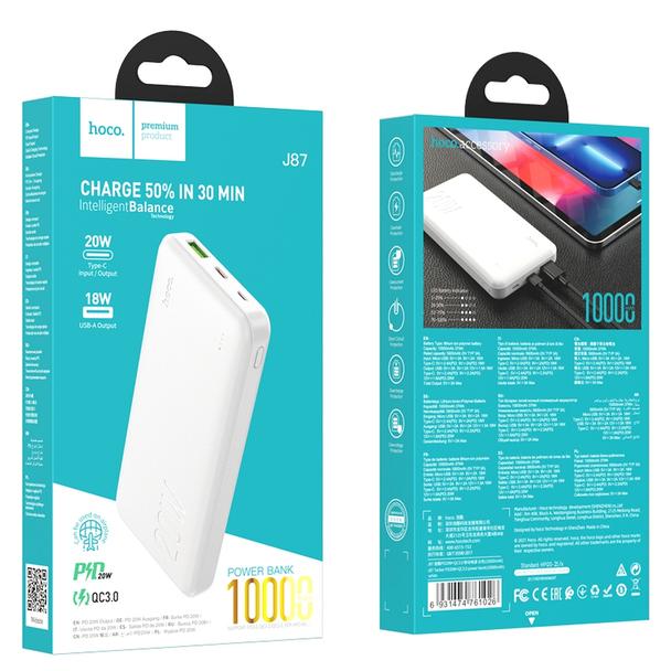 Powerbank Hoco 10000 mAh QC3.0 PD 3A 20W J87 biały