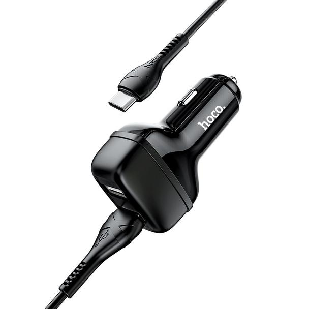 HOCO ładowarka samochodowa 2xUSB + kabel Typ C 2,4A Leader Z36 czarna