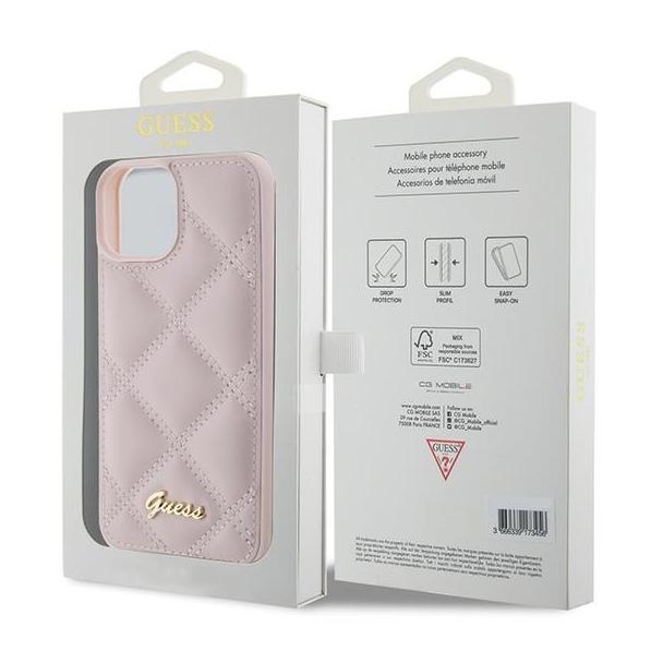 GUESS futerał do IPHONE 13 / 14 / 15 GUHCP15SPSQSQSP (Quilted Metal Logo) różowy