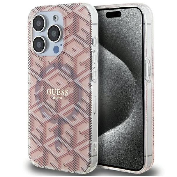 GUESS futerał do IPHONE 15 Pro Max kompatybilny z MagSafe GUHMP15XHGCUSTGP (IML GCUBE) różowy