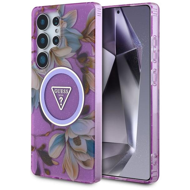 GUESS futerał do SAMSUNG S25 Ultra GUHMS25LHFLPEDU (Magnetic IML Metal Glitter Flowers Triangle) fioletowy