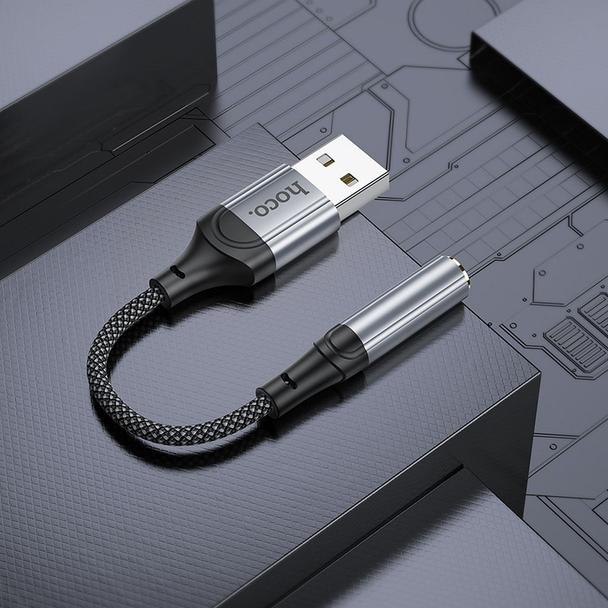 Adapter AUX USB A do Jack 3,5 mm Hoco 0,12 m LS36 czarny