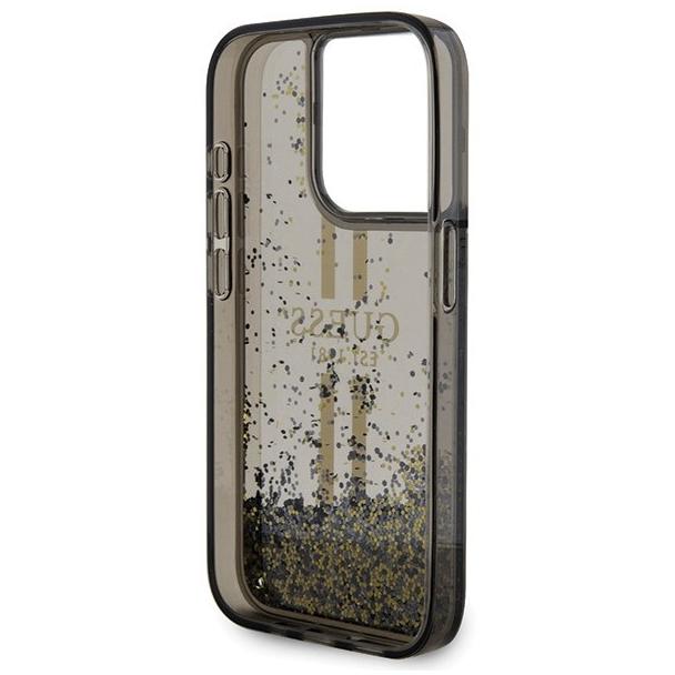 GUESS futerał do IPHONE 15 Pro Max GUHCP15XLFCSEGK (Liquid Glitter Gold Stripes) czarny