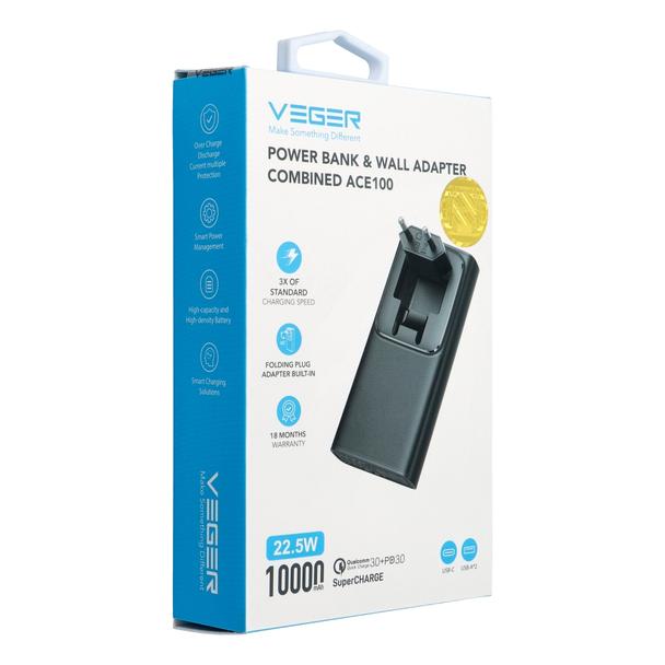 Powerbank Veger ACE100 (W1146) PD QC3.0 20W 10000 mAh czarny 0INT