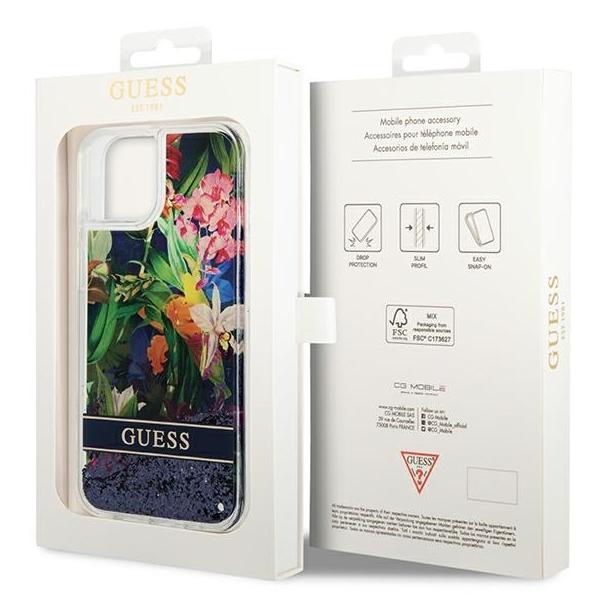 GUESS futerał do IPHONE 13 / 14 / 15 GUHCP14SLFLSB (Flower Liquid Glitter) niebieski
