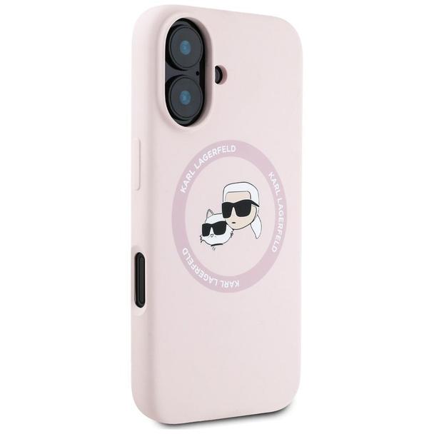 KARL LAGERFELD futerał do IPHONE 16 kompatybilny z MagSafe KLHMP16SSKCHTCP (Silicone KC Heads) różowy