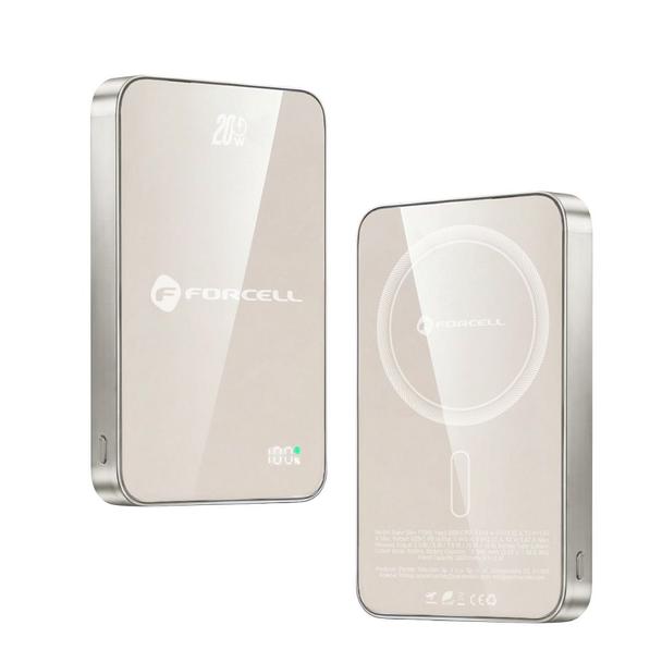 Powerbank zgodny z MagSafe Forcell F-Energy SuperSlim F10K8 QC4.0 PD3.0 15W 10000 mAh tytanowy pustynny 0INT