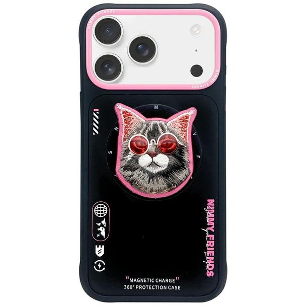 NIMMY futerał GLASSES COOL CAT kompatybilny z MagSafe do IPHONE 17 Pro czarno różowy