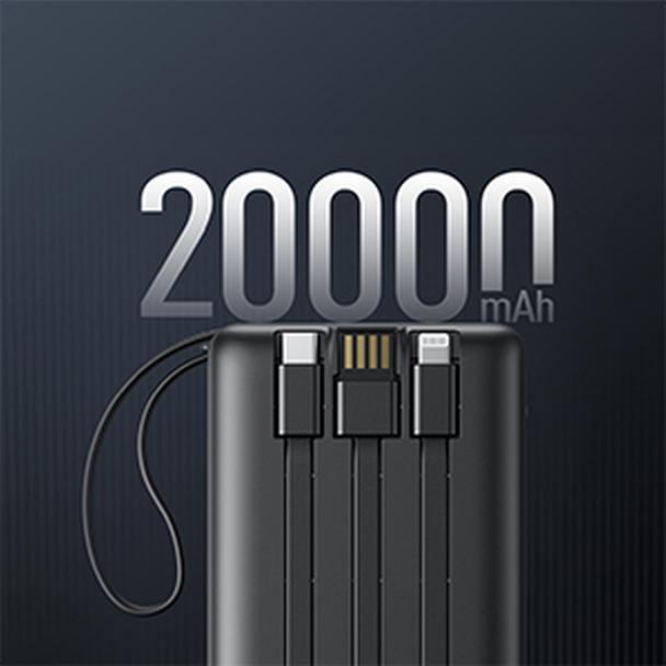 Powerbank Veger C20 (W2047 / W2059) 20000 mAh z wbudowanymi kablami Micro USB / Typ C / Lightning czarny