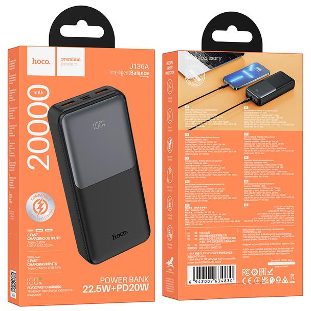 Powerbank Hoco 20000 mAh QC PD 2A 22,5W J136A czarny