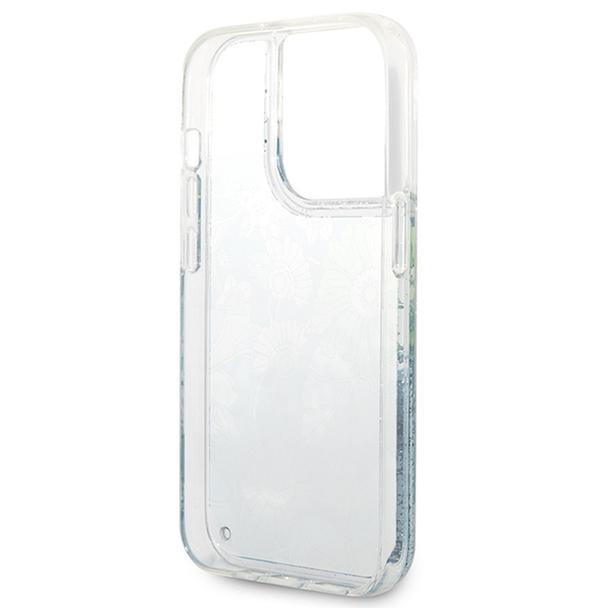 GUESS futerał do IPHONE 14 Pro GUHCP14LLFLSN (Liqide Glitter Flower) zielony
