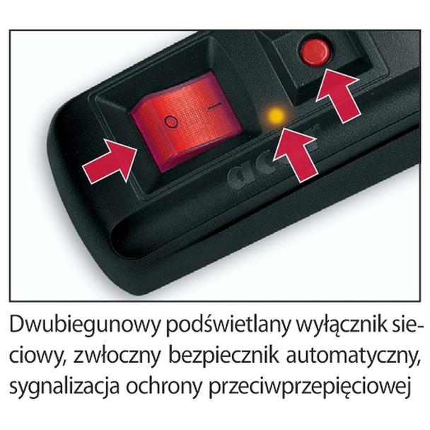 Listwa zasilająca 5 gniazd ACAR F5 3 m czarna