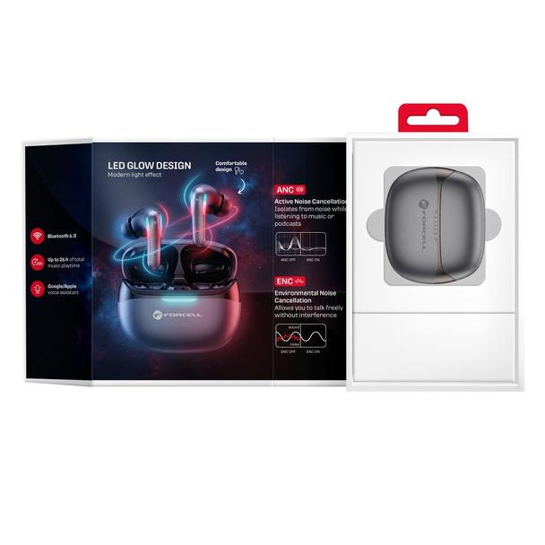 Słuchawki bezprzewodowe douszne TWS Forcell F-Audio Pulse Pro ANC + ENC czarny 0INT
