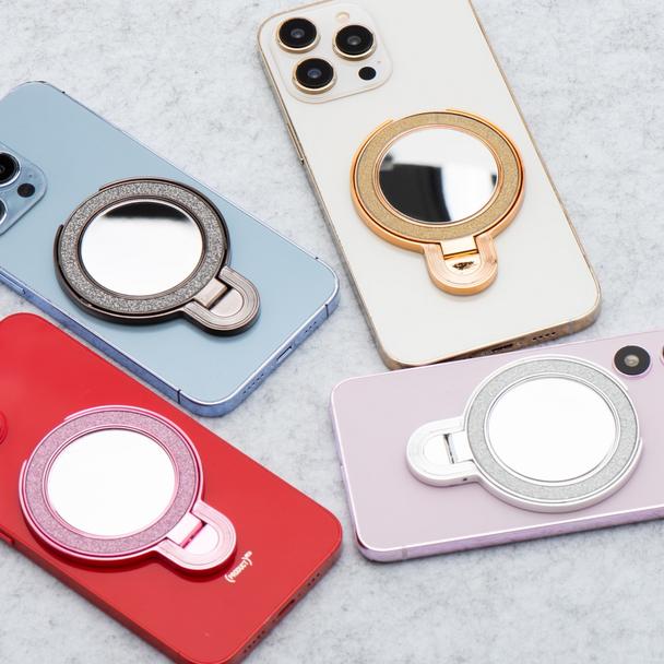 Stojak na telefon CIRCLE MIRROR - naklejany - czarny