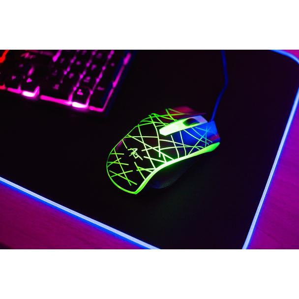 ART zestaw klawiatura przewodowa USB A QWERTY podświetlana + myszka przewodowa USB A podświetlana AK-50 czarny