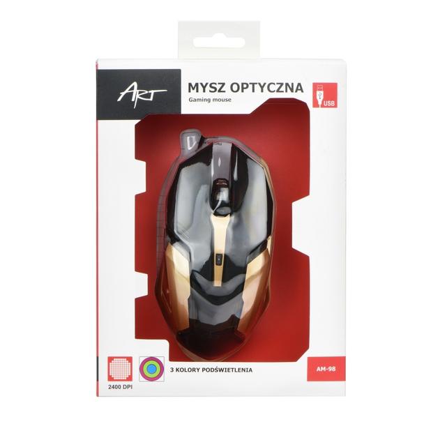 ART myszka komputerowa przewodowa USB A 2400 dpi AM-98 czarno złota