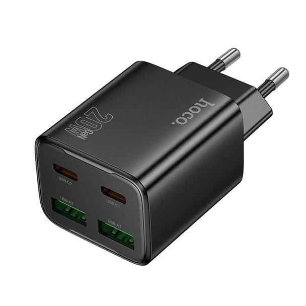 Ładowarka sieciowa do telefonu Hoco 2 x USB C + 2 x USB A QC3.0 PD 3A 20W N55 czarna