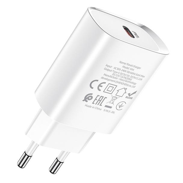 Ładowarka sieciowa do telefonu Hoco USB C PD 20W N14 biała