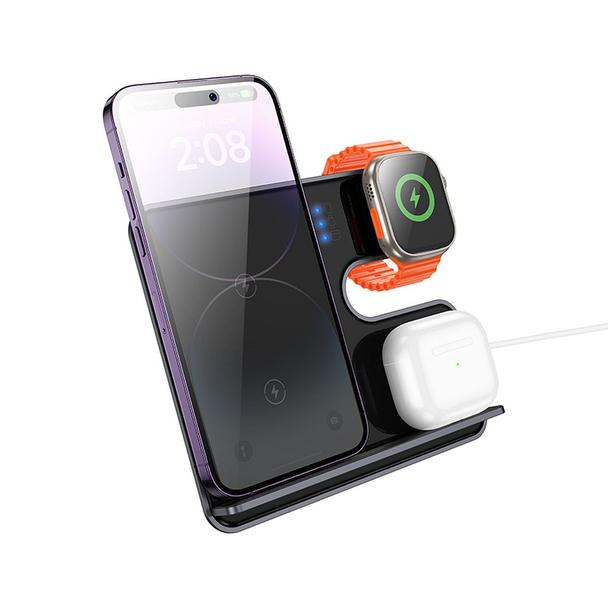 Ładowarka indukcyjna Hoco 3w1 15W zgodna z MagSafe i APPLE Watch CQ19 szara