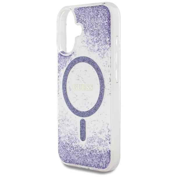 GUESS futerał do IPHONE 16 kompatybilny z MagSafe GUHMP16SRGRGEU (Resin Bottom Glitter) fioletowy