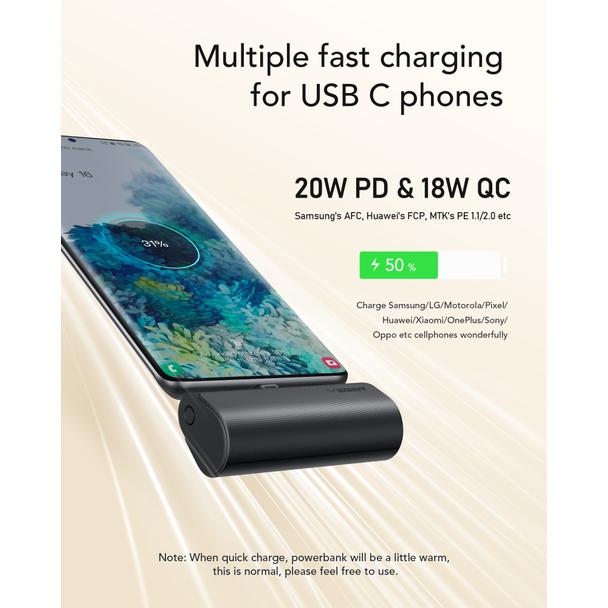 Powerbank Veger PlugOn (W0556/V0556) PD QC3.0 3A 20W 5000 mAh z wbudowanym złączem Typ C czarny