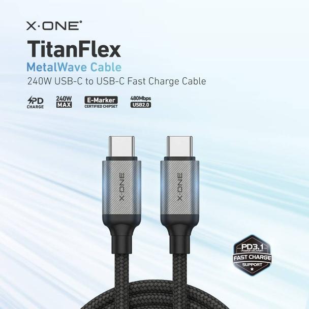 Kabel USB X-ONE TitanFlex - typ C do C max 240W 1,2m czarny