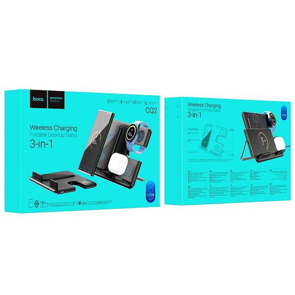 Ładowarka indukcyjna Hoco 3w1 15W kompatybilna z Samsung Watch CQ2 czarna