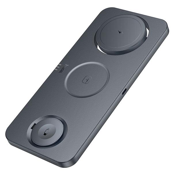 Ładowarka indukcyjna Hoco 3w1 składana kompatybilna z MagSafe i APPLE Watch 3A 15W CQ22 szara
