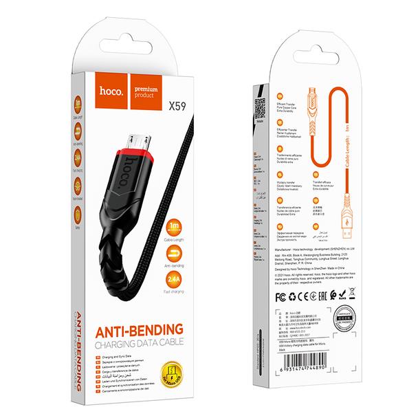 Kabel USB A do Micro USB Hoco 2,4A 3 m X59 czarny