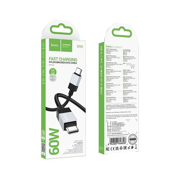 Kabel USB C do USB C Hoco 3A 60W 1 m X110 czarny