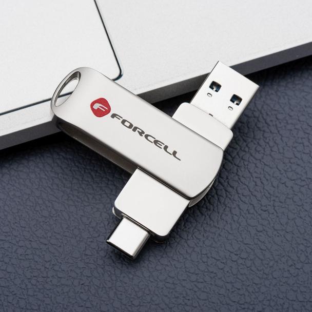 Pendrive 128GB USB 3.2 Gen 1 (USB A / USB C) Forcell F-Data Metal Duo srebrny