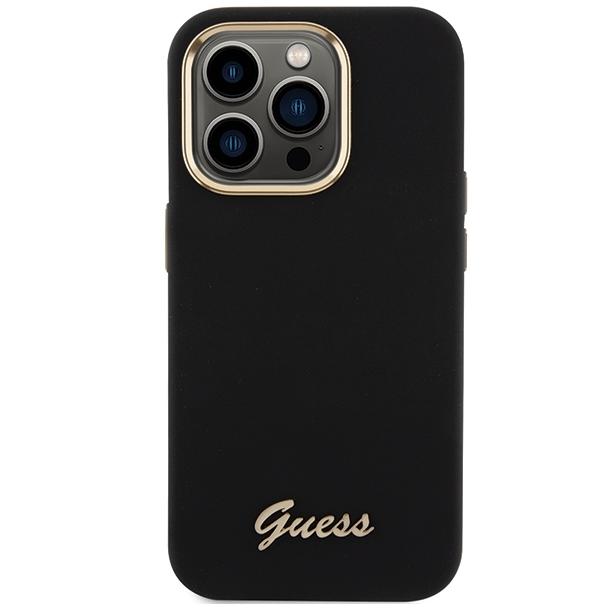 GUESS futerał do IPHONE 15 Pro GUHCP15LSMBSLK (Silicone Script Metal Logo & Frame) czarny