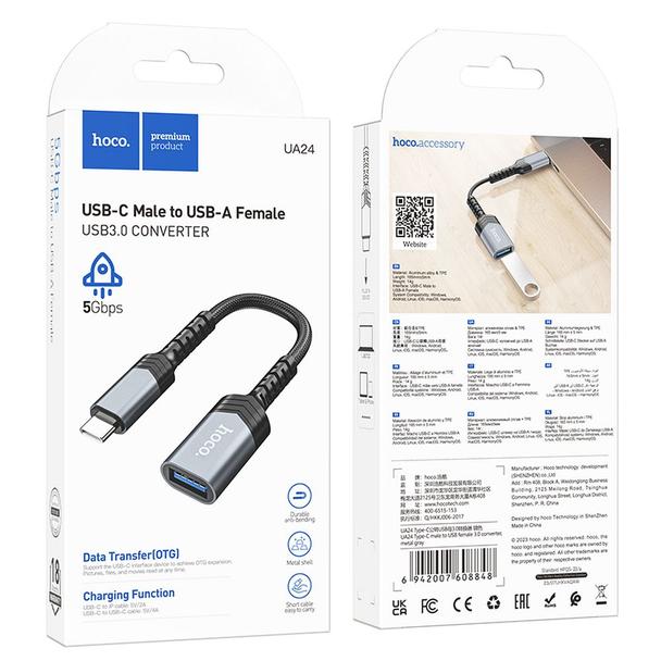 Adapter OTG USB C do USB A Hoco 4A UA24 czarny