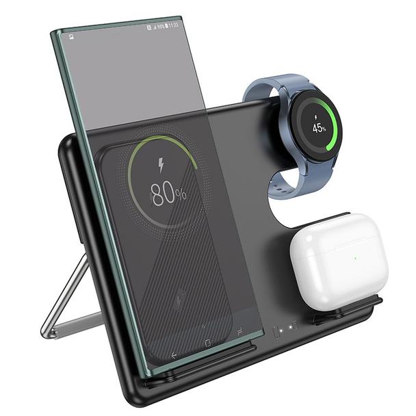 Ładowarka indukcyjna Hoco 3w1 15W kompatybilna z Samsung Watch CQ2 czarna