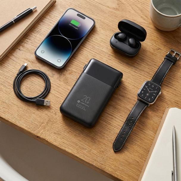 Powerbank Forcell F-Energy Multicharge F10K6 QC PD3.0 3A 22,5W 10000 mAh z wbudowanymi kablami USB C i Lightning czarny