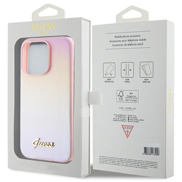 GUESS futerał do IPHONE 14 Pro GUHCP14LPSAIRSP (Saffiano Iridescent Script) pink