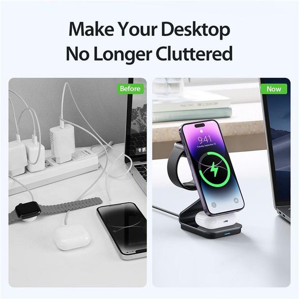 DUZZONA W15 - ładowarka indukcyjna 3w1 kompatybilna z MagSafe 15W czarna