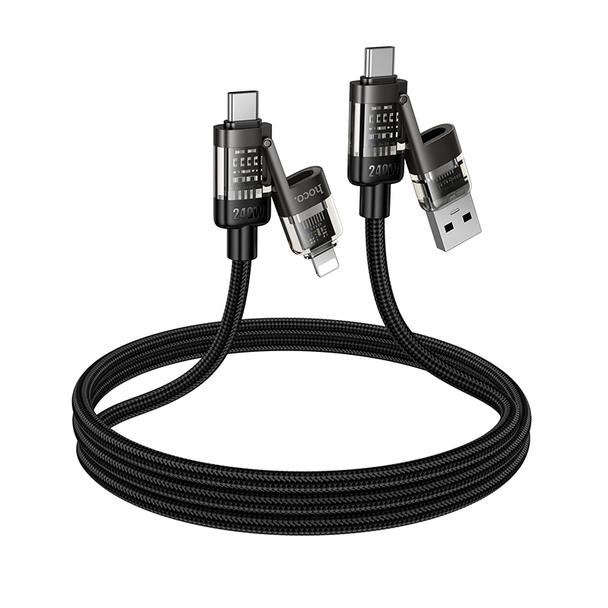 Kabel 4w1 USB A/C do USB C/Lightning Hoco 240W 1,2 m U151 czarny