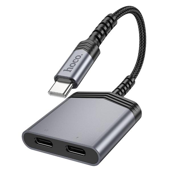 Adapter AUX 2w1 USB C do 2 x USB C Hoco 27W LS40 szary