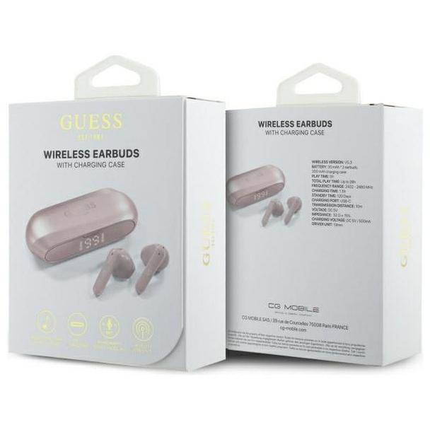 GUESS słuchawki bezprzewodowe bluetooth TWS GUTWSC2MCDSP (Elongated Metallic Classic Printed Logo) różowe