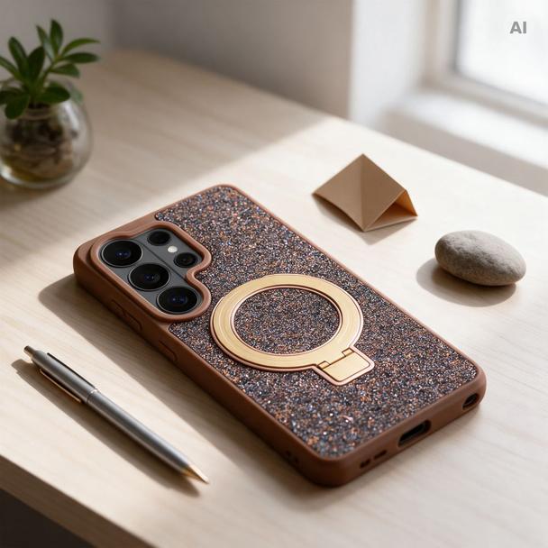 Etui na Samsung S26 Quartz Circle Stand Mag Cover brązowe