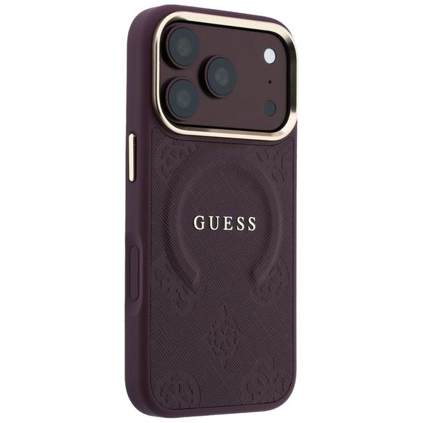 GUESS futerał do IPHONE 18 Pro/17 Pro kompatybilny z MagSafe (Saffiano Peony Ring) burgundowy
