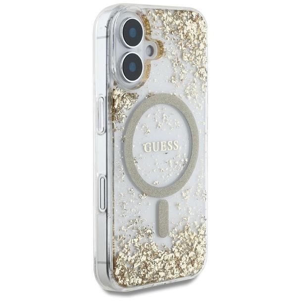 GUESS futerał do IPHONE 16 kompatybilny z MagSafe GUHMP16SRGRGED (Resin Bottom Glitter) złoty