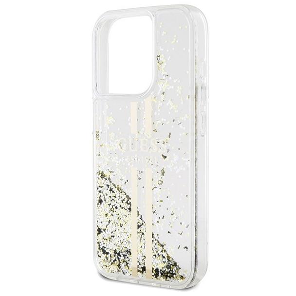 GUESS futerał do IPHONE 15 Pro GUHCP15LLFCSEGT (Liquid Glitter Gold Stripes) transparentny