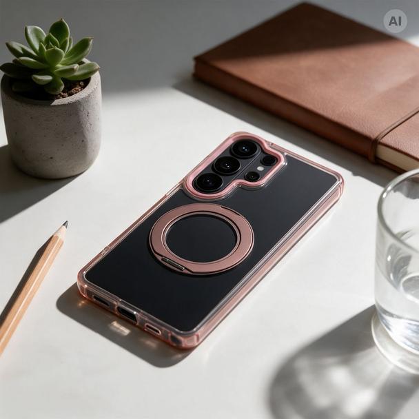 Etui na Samsung A36 Frame Circle Stand zgodne z MagSafe złote
